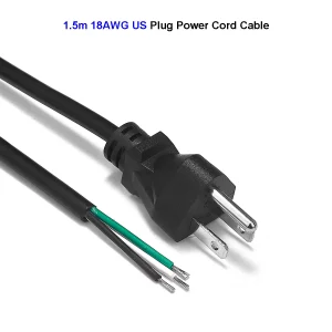 1.5m 18AWG USプラグ電源コードケーブル